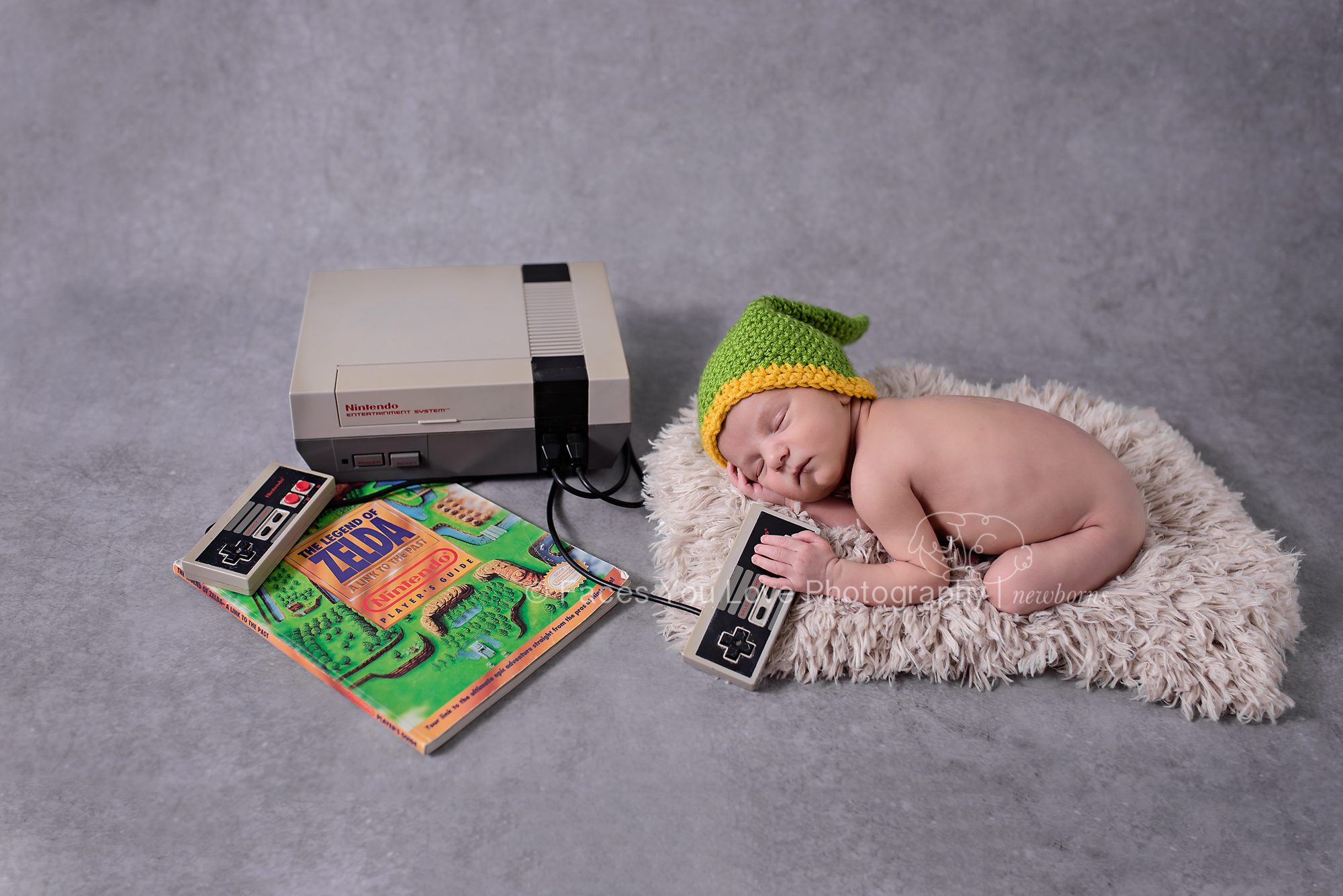 newborn photo with Nintendo