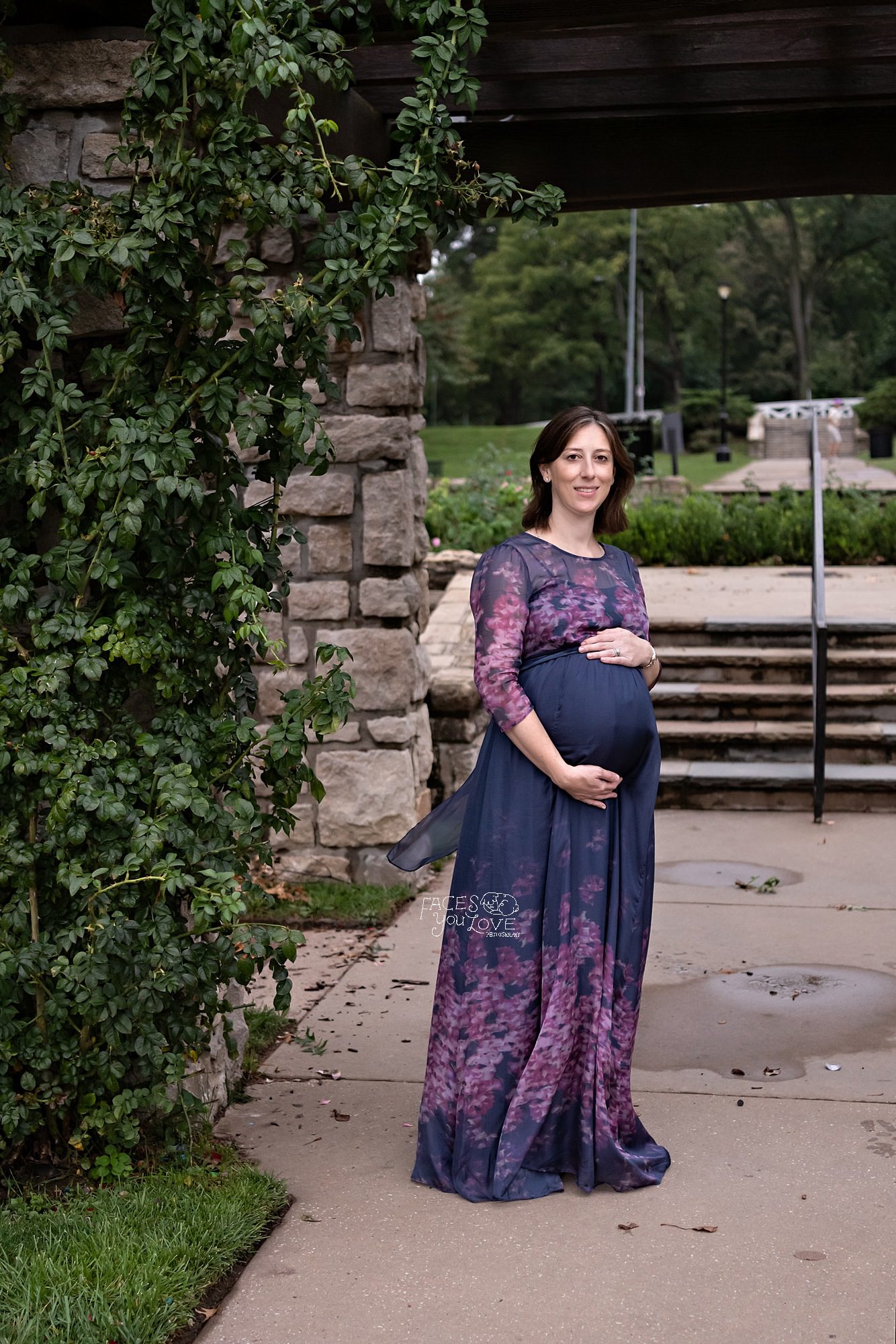 garden maternity session, maternity ballgown, expectant mother, Loose Park, Kansas City maternity
