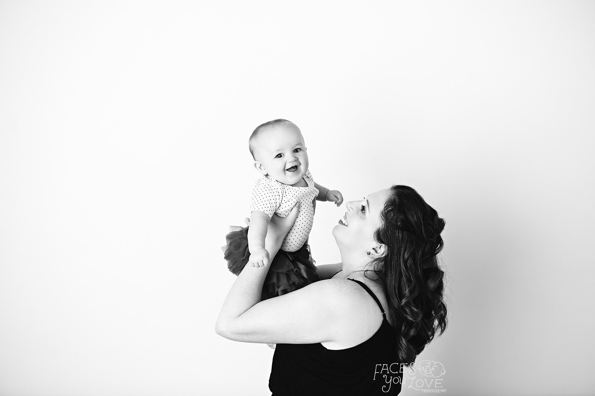 mom and baby girl in black and white