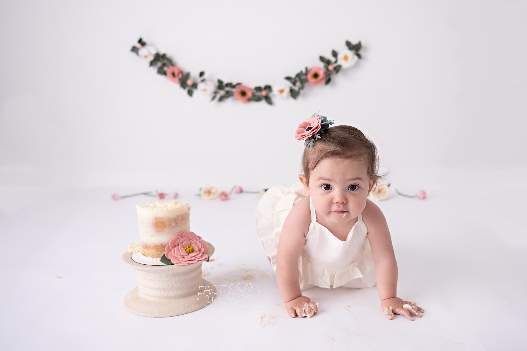 baby girl, floral cake smash set, kansas city baby photographer