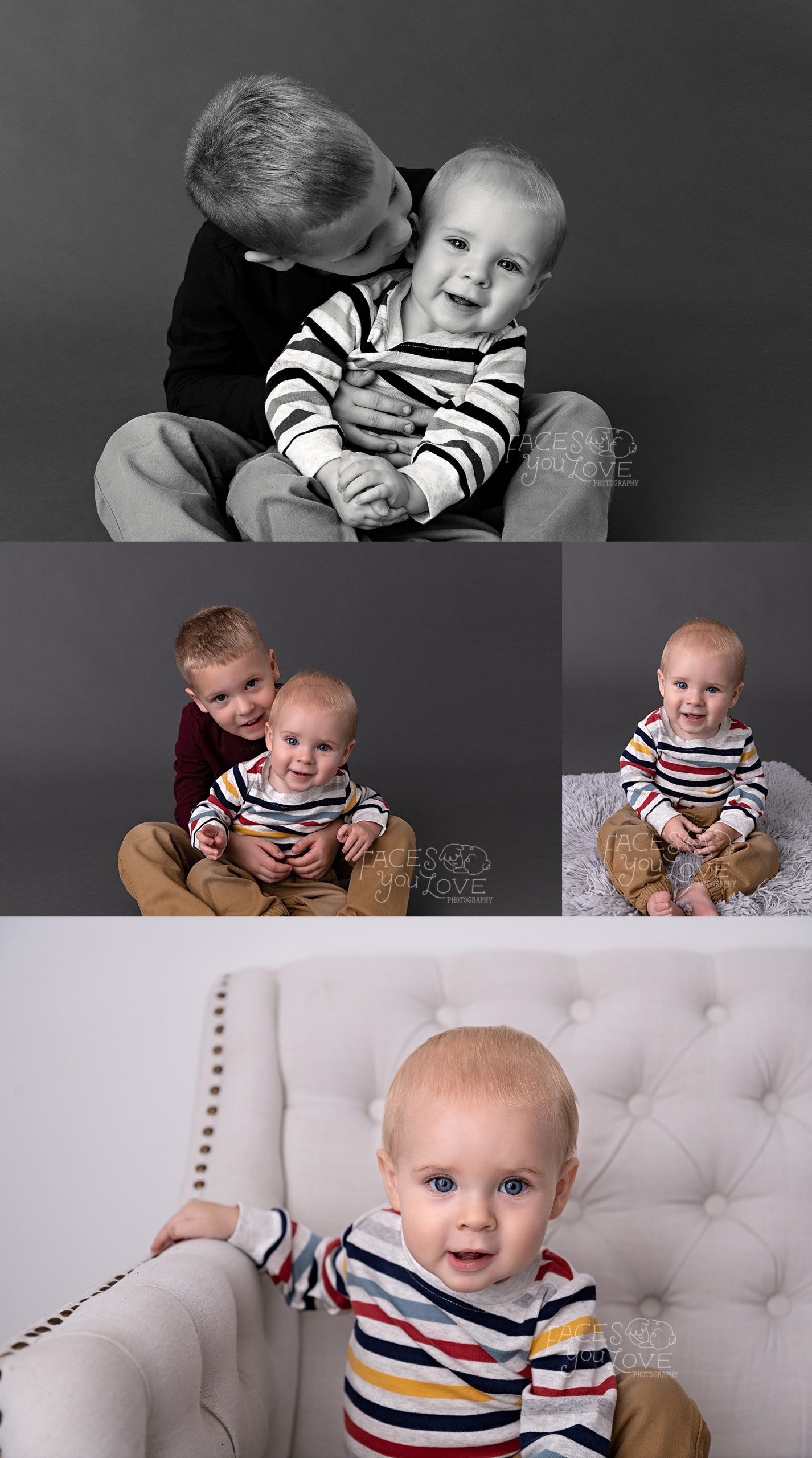 siblings, brothers, studio one year session, studio portraits, Kansas City photography studio, one year session
